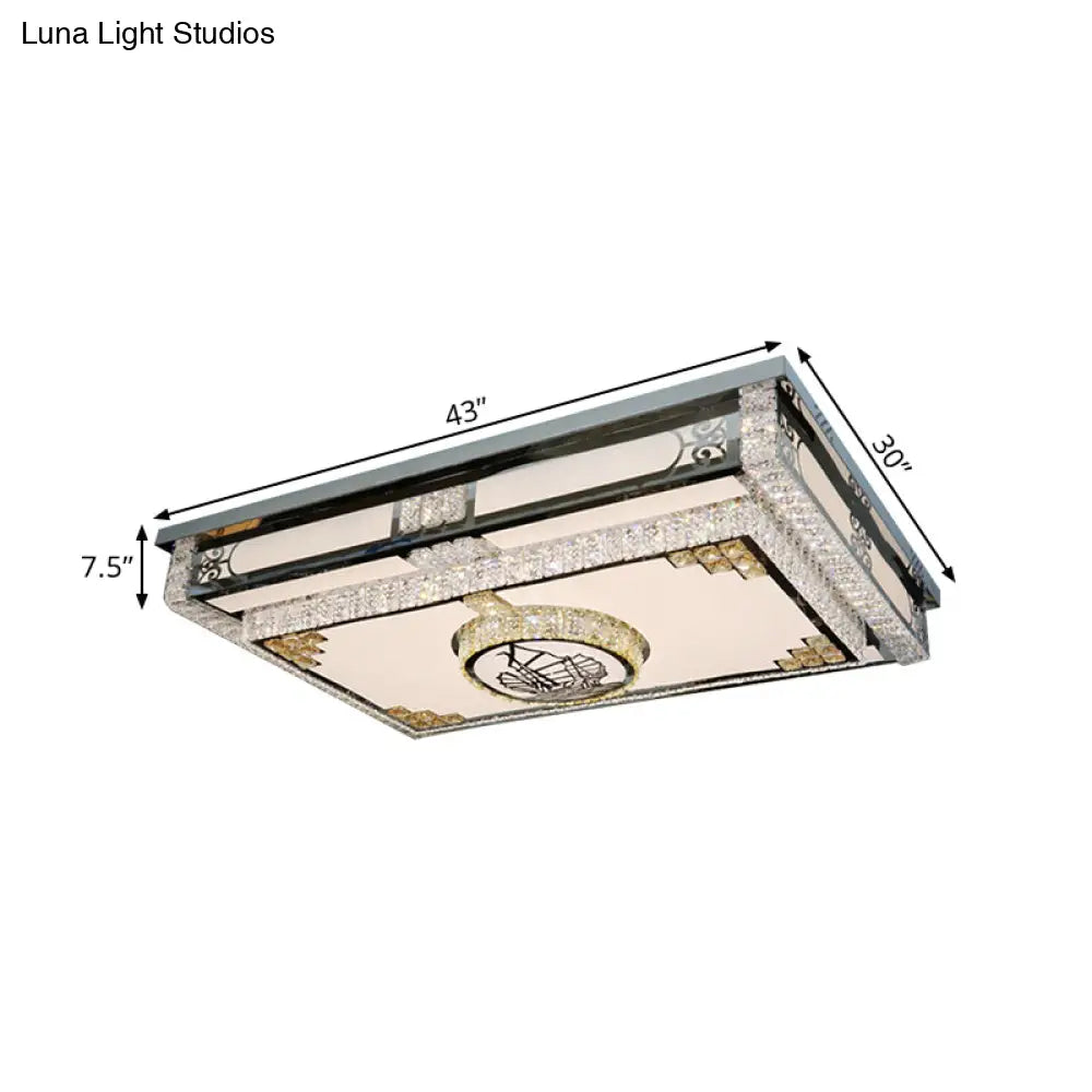Led Ceiling Fixture: Modern Stainless Steel Flush Mount Lamp With Clear Crystal Blocks