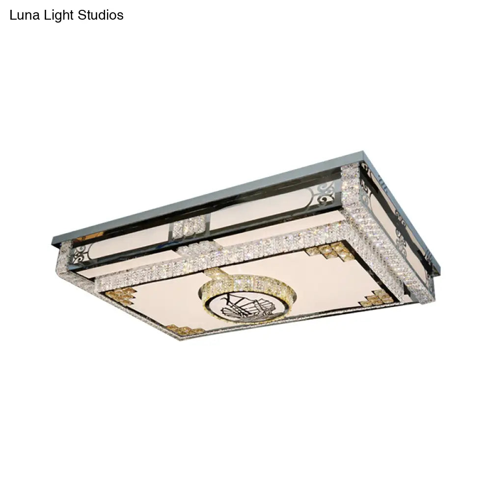 Led Ceiling Fixture: Modern Stainless Steel Flush Mount Lamp With Clear Crystal Blocks