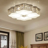 Led Ceiling Flush Light: Contemporary Crystal - Encrusted Shade With Black Flower Design
