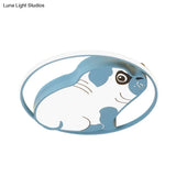 Led Ceiling Flush Mount Pink/Blue Dog Shaped Light Fixture With Acrylic Shade In Warm/White -