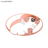 Led Ceiling Flush Mount Pink/Blue Dog Shaped Light Fixture With Acrylic Shade In Warm/White -