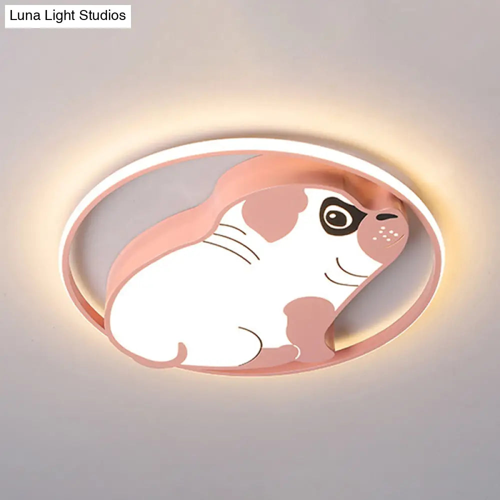 Led Ceiling Flush Mount Pink/Blue Dog Shaped Light Fixture With Acrylic Shade In Warm/White -
