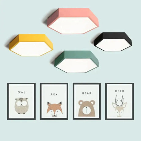 Led Ceiling Lamp Macaron 7 Color 15W Hexagon Surface Mounted Living Room Study Bedroom Nordic Light