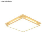Led Ceiling Light Fixture: Modern Acrylic Shade With Wood Frame Warm/White 18’/21.5’ Wide