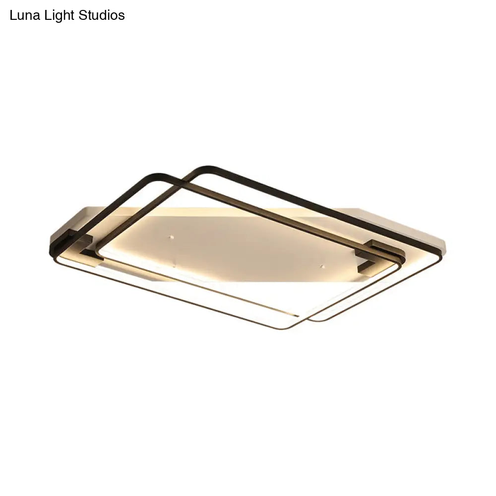 Led Ceiling Light Fixture - Modern Black - White Aluminum Overlapping Rectangle Flush Mount For