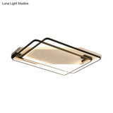 Led Ceiling Light Fixture - Modern Black - White Aluminum Overlapping Rectangle Flush Mount For