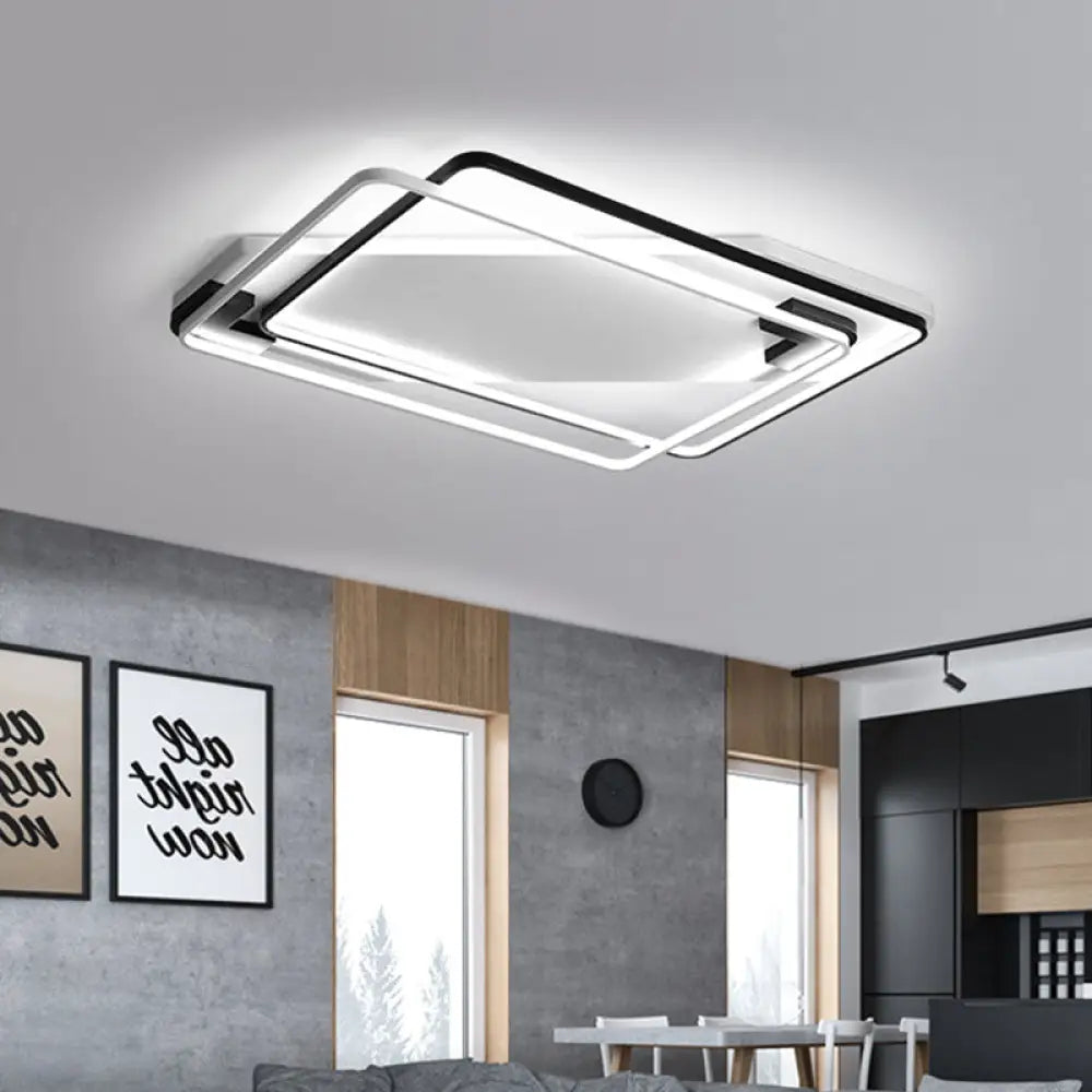 Led Ceiling Light Fixture - Modern Black - White Aluminum Overlapping Rectangle Flush Mount For