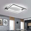 Led Ceiling Light Fixture - Modern Black - White Aluminum Overlapping Rectangle Flush Mount For