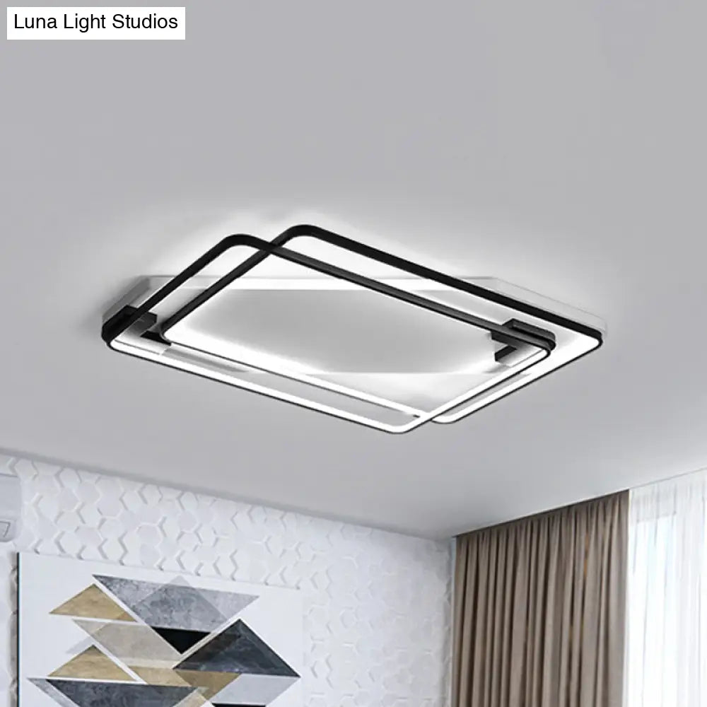 Led Ceiling Light Fixture - Modern Black - White Aluminum Overlapping Rectangle Flush Mount For
