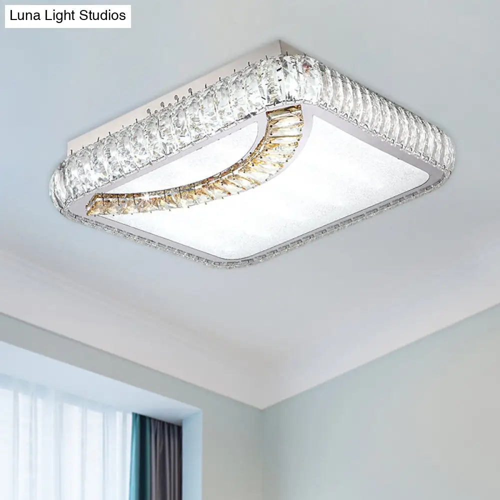 Led Ceiling Mounted Restaurant Light In Chrome - Contemporary Square/Round Design With Beveled