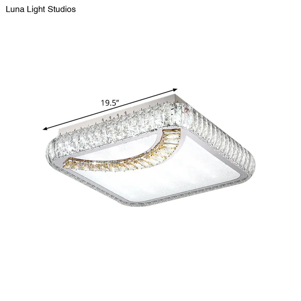 Led Ceiling Mounted Restaurant Light In Chrome - Contemporary Square/Round Design With Beveled