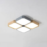 Led Checkered Ceiling Light: Nordic Grey Metal And Wood Fixture For Living Room 4 / Third Gear