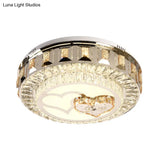 Led Chrome Flush Mount Ceiling Lighting With Stainless Steel Drum Shape And Crystal Accents