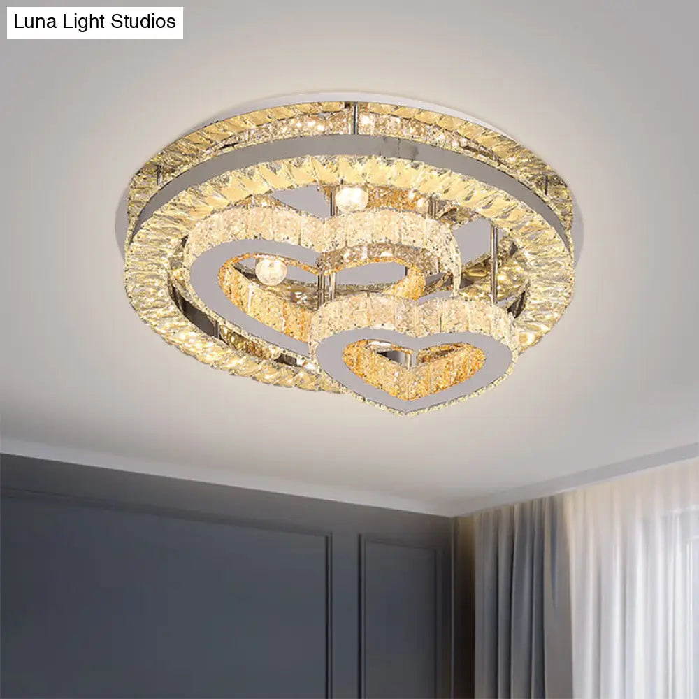 Led Chrome Heart Ceiling Light Fixture - Simplicity Crystal Block Flush Mount