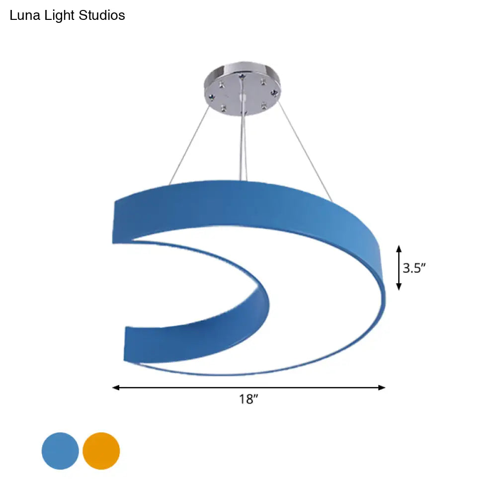 Led Corridor Ceiling Chandelier In Creative Yellow/Blue With Crescent Acrylic Shade