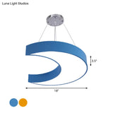 Led Corridor Ceiling Chandelier In Creative Yellow/Blue With Crescent Acrylic Shade