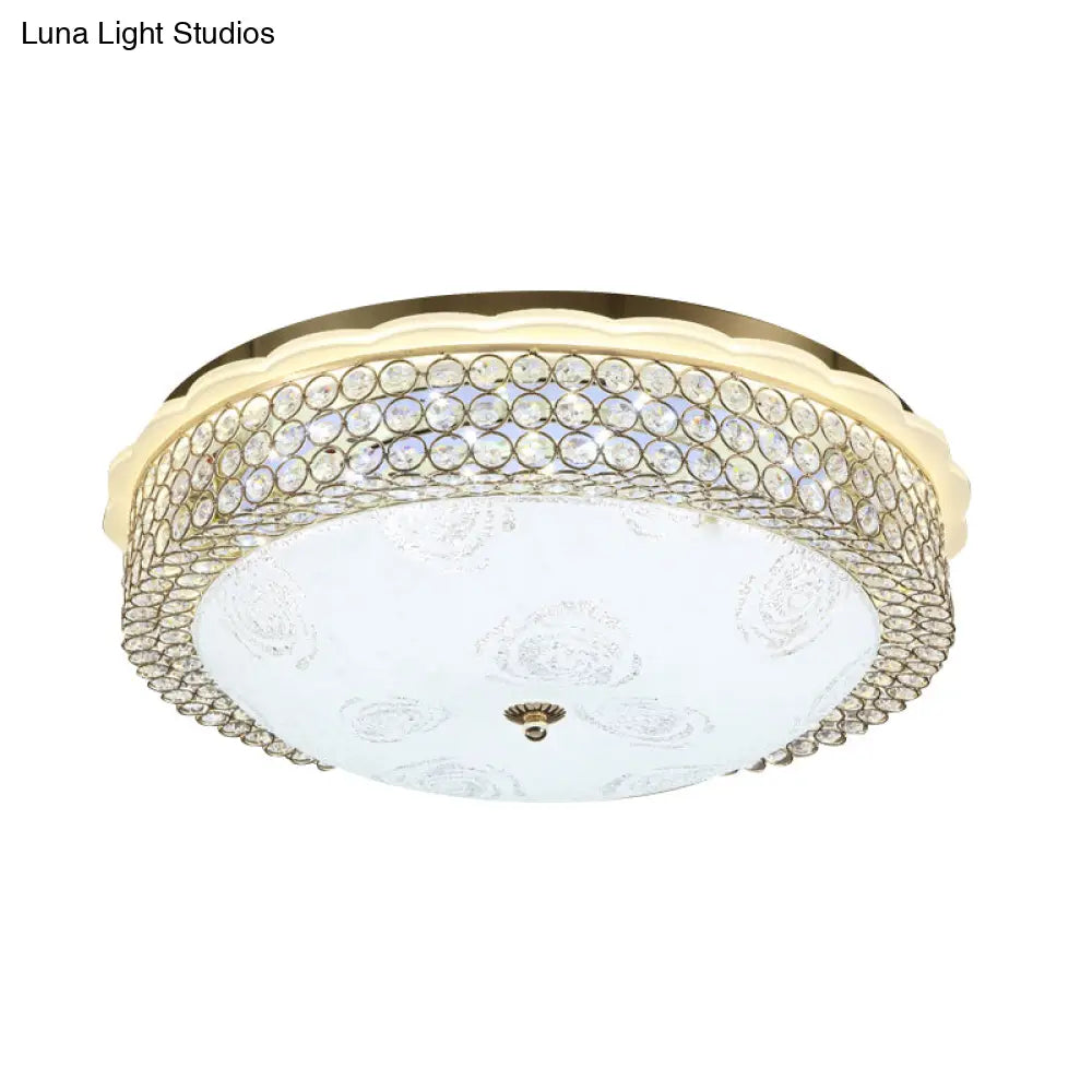 Led Crystal Bead Flushmount Lamp For Foyer - Modernist Circle Design 16’/19.5’ Wide