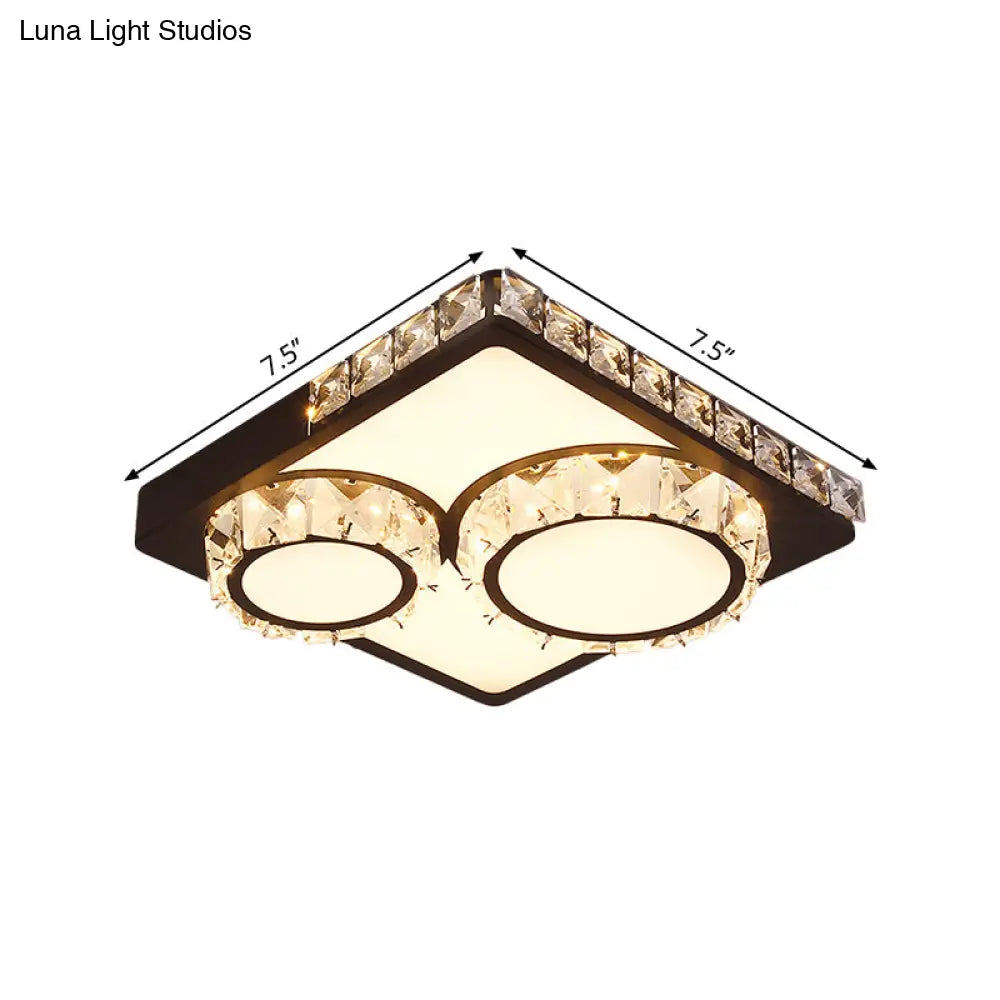 Led Crystal Block Ceiling Light In Black - Simple Flush Mount Design