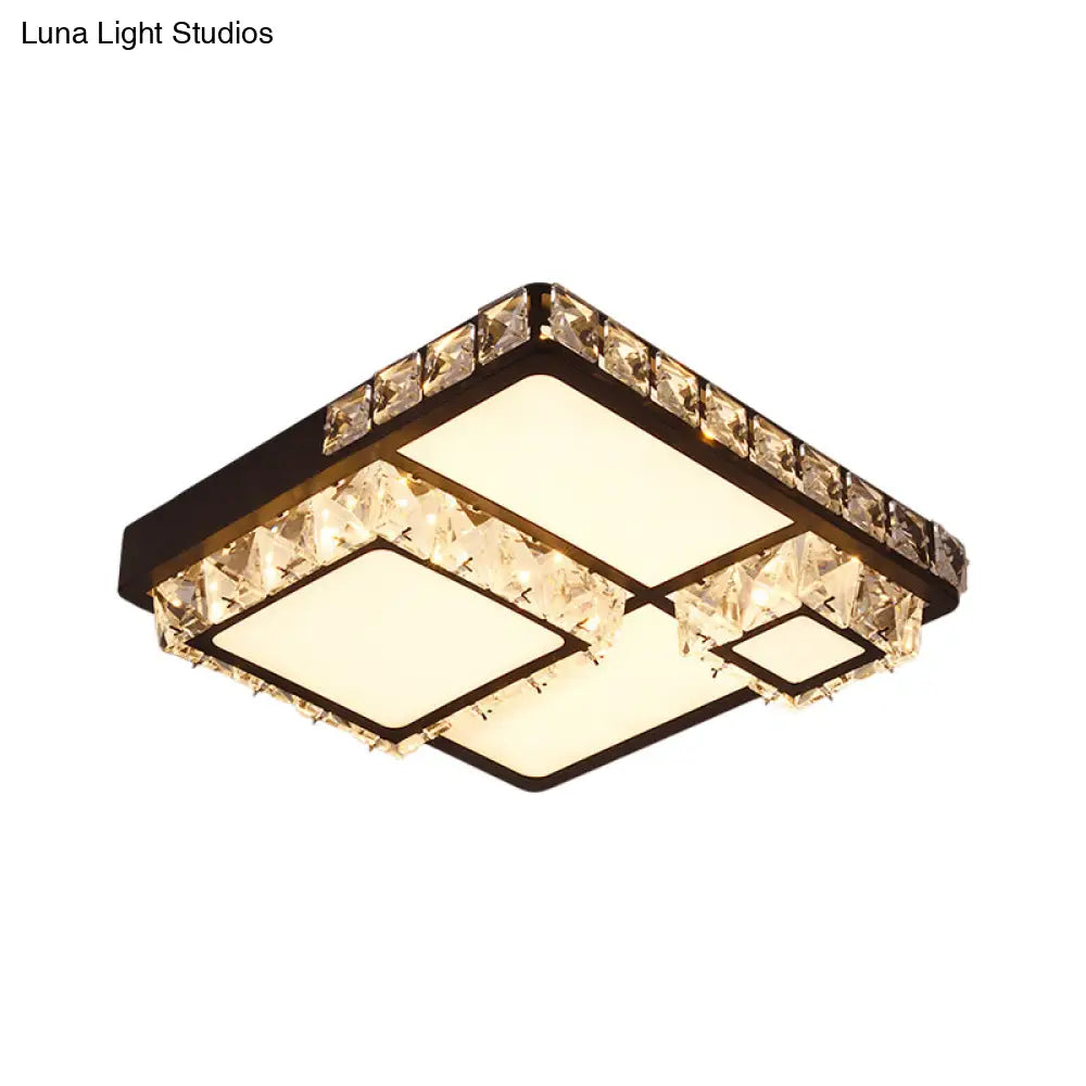 Led Crystal Block Ceiling Light In Black - Simple Flush Mount Design