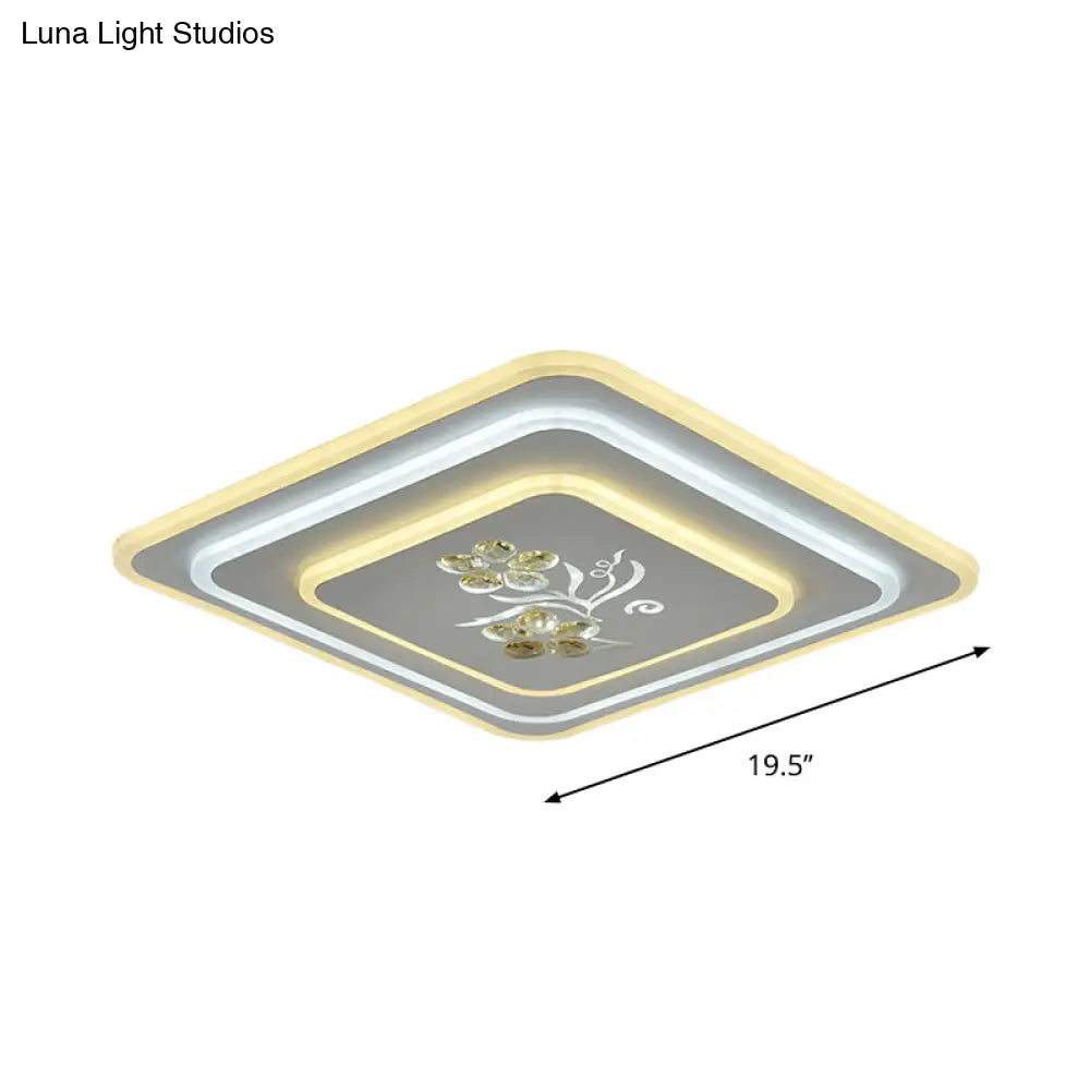 Led Crystal Ceiling Lamp Modern Flush Mount Lighting In White - Round/Square Design