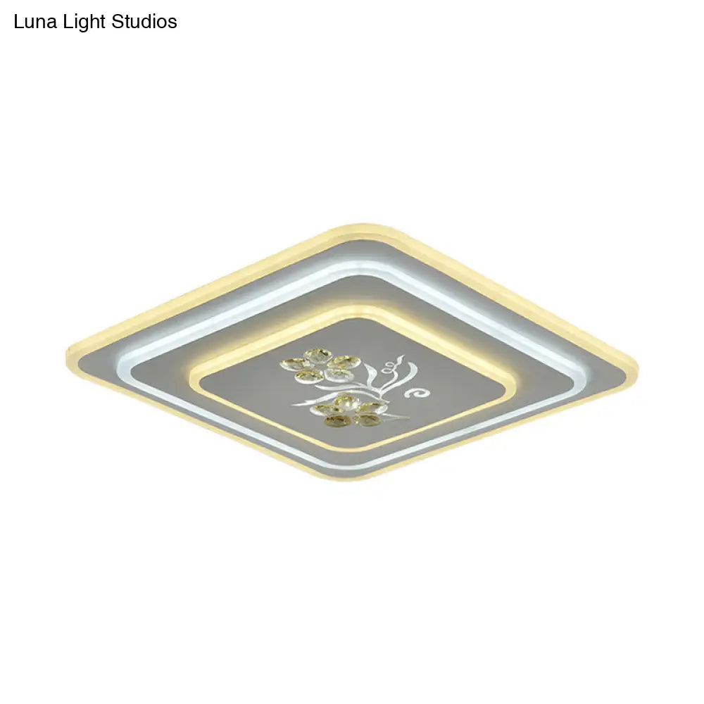 Led Crystal Ceiling Lamp Modern Flush Mount Lighting In White - Round/Square Design