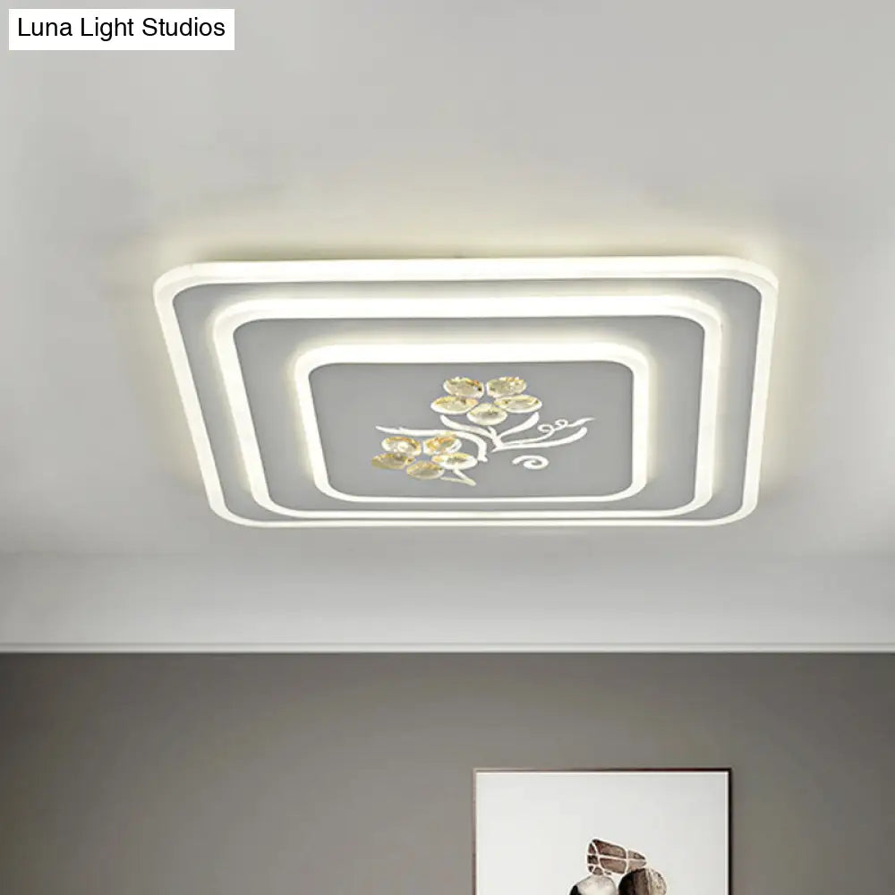 Led Crystal Ceiling Lamp Modern Flush Mount Lighting In White - Round/Square Design