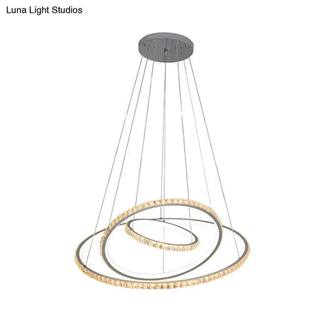 Led Crystal Chandelier Light Fixture Modern Gold/Silver Ceiling Pendant With 3 Rings Warm And White
