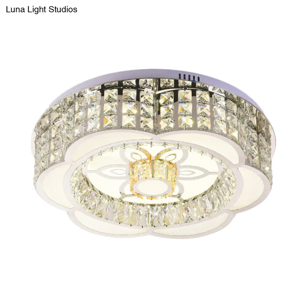 Led Crystal Flush Mount Ceiling Light In Chrome Modern Flower Design 23.5’/31.5’ Wide