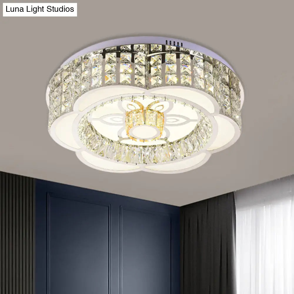 Led Crystal Flush Mount Ceiling Light In Chrome Modern Flower Design 23.5’/31.5’ Wide