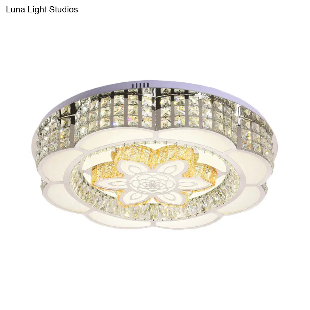 Led Crystal Flush Mount Ceiling Light In Chrome Modern Flower Design 23.5’/31.5’ Wide