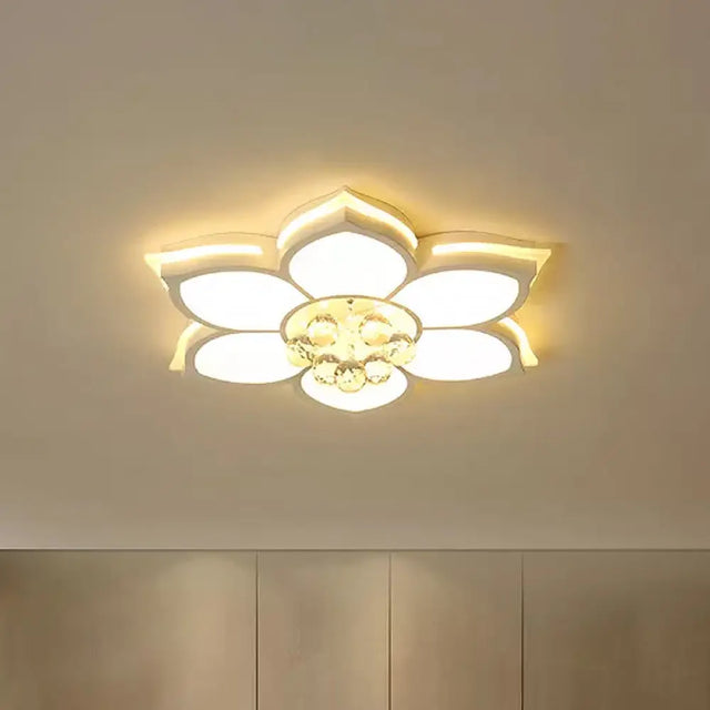 Led Crystal Flush Mount Ceiling Light With Clear Droplets White