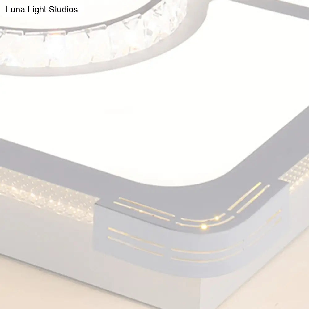 Led Crystal Flush Mount Lamp: Simple Rectangle Design | White 3 Color Light Remote Control Stepless