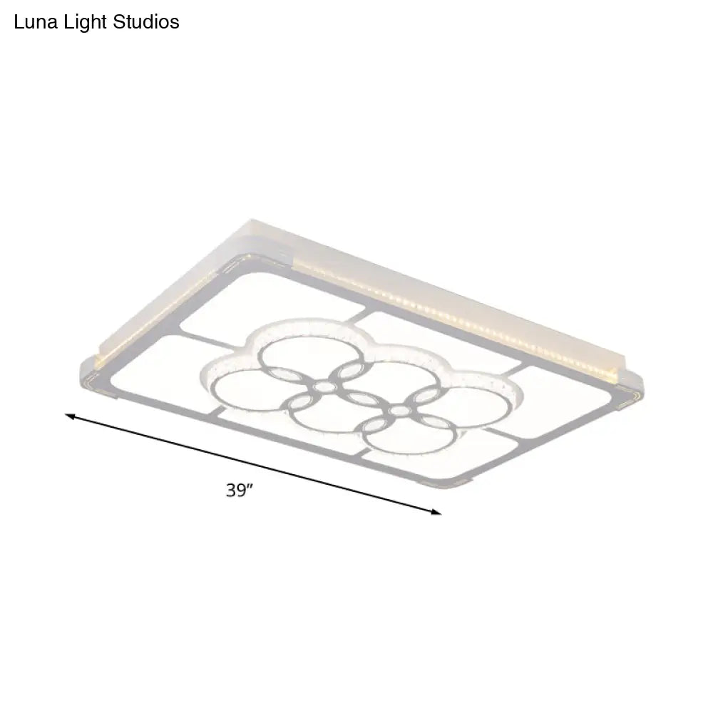 Led Crystal Flush Mount Lamp: Simple Rectangle Design | White 3 Color Light Remote Control Stepless