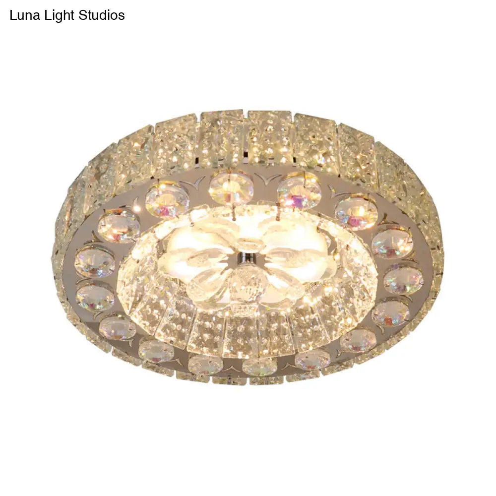 Led Crystal Flushmount Ceiling Lamp With Faceted Clear Blocks - Modern Nickel Finish For Corridors