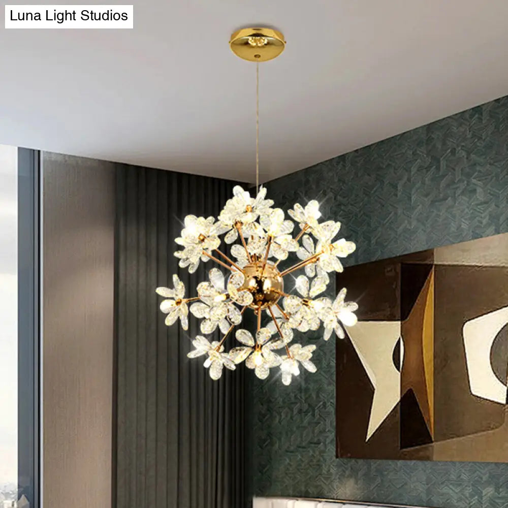 Led Dandelion Chandelier: Crystal Flower Pendant Light For Living Room