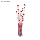 Led Decorative Aluminum Floor Reading Lamp - Twill Cylinder Style In Red/Gold With Bloom Design