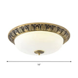 Led Dome Ceiling Lamp Fixture - Wide Antiqued Brass Finish With Opal Glass Flushmount Lighting