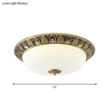 Led Dome Ceiling Lamp Fixture - Wide Antiqued Brass Finish With Opal Glass Flushmount Lighting