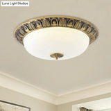 Led Dome Ceiling Lamp Fixture - Wide Antiqued Brass Finish With Opal Glass Flushmount Lighting