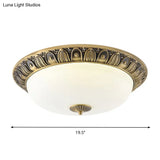 Led Dome Ceiling Lamp Fixture - Wide Antiqued Brass Finish With Opal Glass Flushmount Lighting