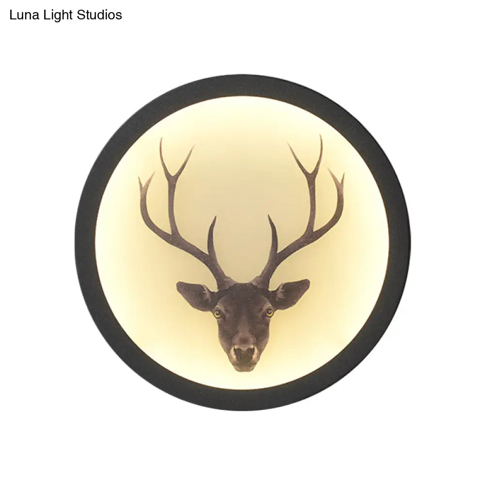 Led Elk Deer Acrylic Wall Mounted Light - Contemporary Style White Circular Design
