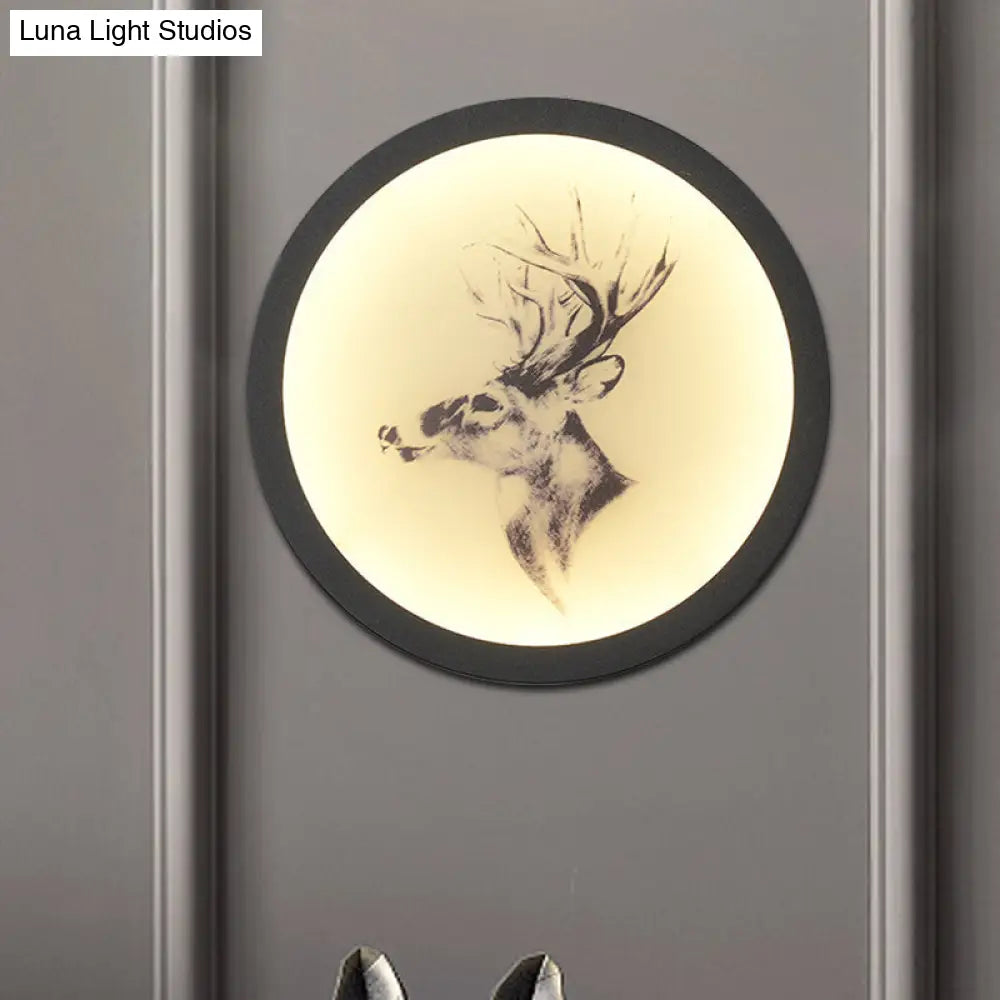 Led Elk Deer Acrylic Wall Mounted Light - Contemporary Style White Circular Design