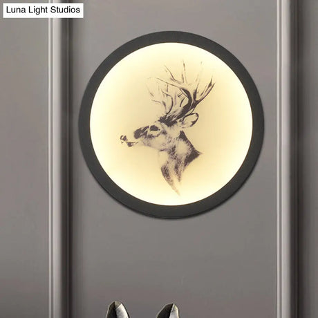 Led Elk Deer Acrylic Wall Mounted Light - Contemporary Style White Circular Design