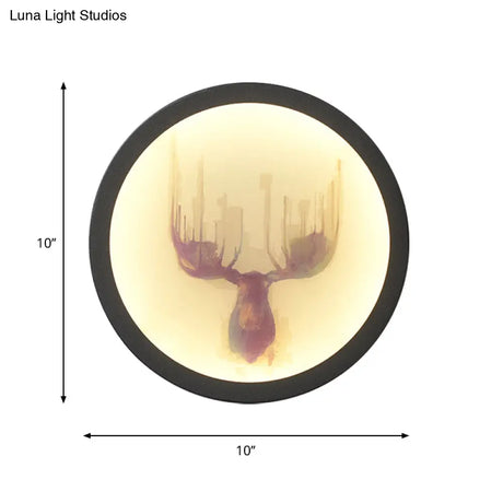Led Elk Deer Acrylic Wall Mounted Light - Contemporary Style White Circular Design
