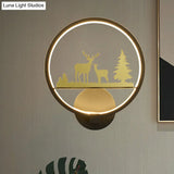 Led Elk Patterned Wall Mural Light: Minimalist Black Lighting Idea With Metallic Shade