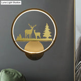 Led Elk Patterned Wall Mural Light: Minimalist Black Lighting Idea With Metallic Shade
