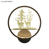 Led Elk Patterned Wall Mural Light: Minimalist Black Lighting Idea With Metallic Shade