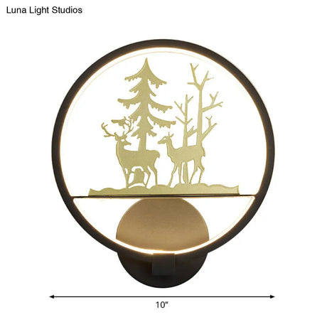 Led Elk Patterned Wall Mural Light: Minimalist Black Lighting Idea With Metallic Shade