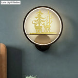 Led Elk Patterned Wall Mural Light: Minimalist Black Lighting Idea With Metallic Shade