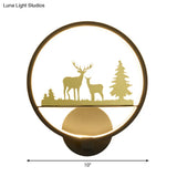 Led Elk Patterned Wall Mural Light: Minimalist Black Lighting Idea With Metallic Shade